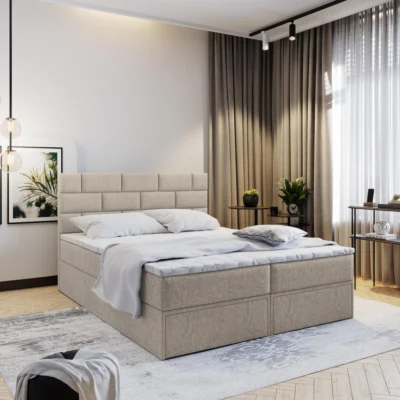 MASSENO Boxspringbett ARINOS in Beige, Liegefläche 140x200 cm – mit Bettkasten